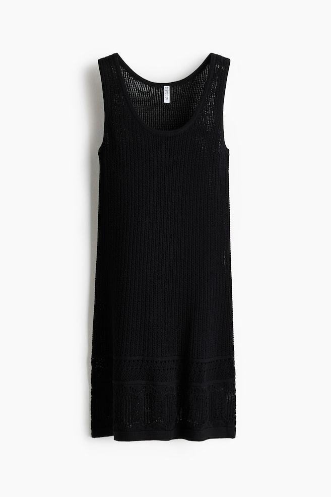 Pointelle-detail dress - Negro/Crema/Azul claro - 1