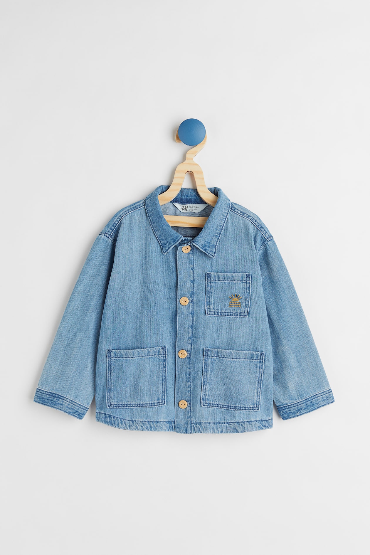 Cotton Denim Shacket - Long sleeve - Regular length - Light denim blue ...