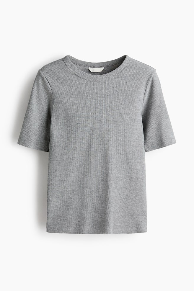 Ribbed T-Shirt - Gray melange/Dark khaki green/Lilac/Cream/Bright red - 1