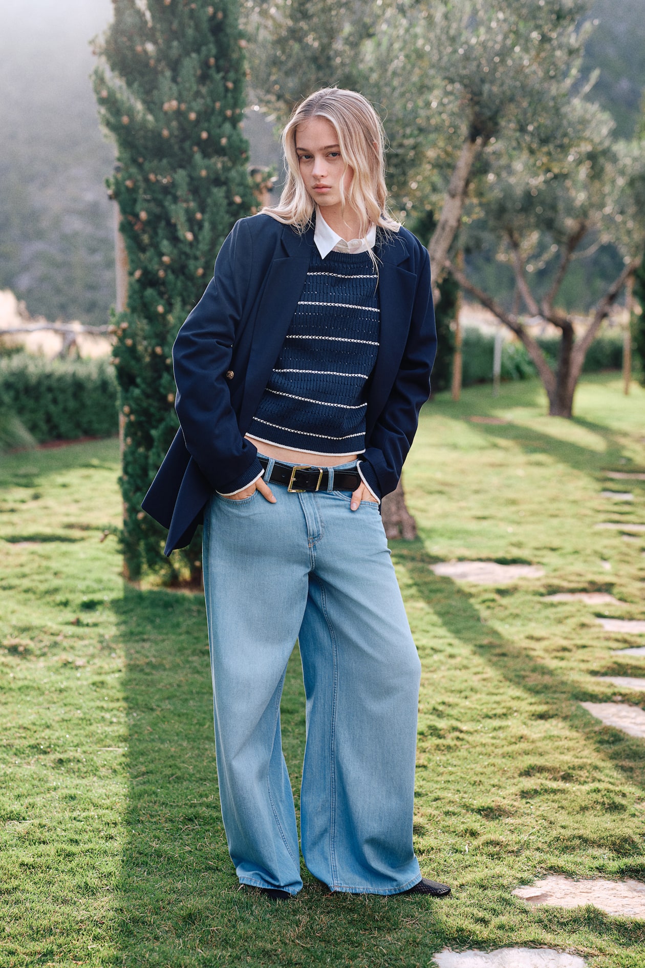 H&m Jean Taille Basse Large Baggy Wide Low Jeans Bleu Denim