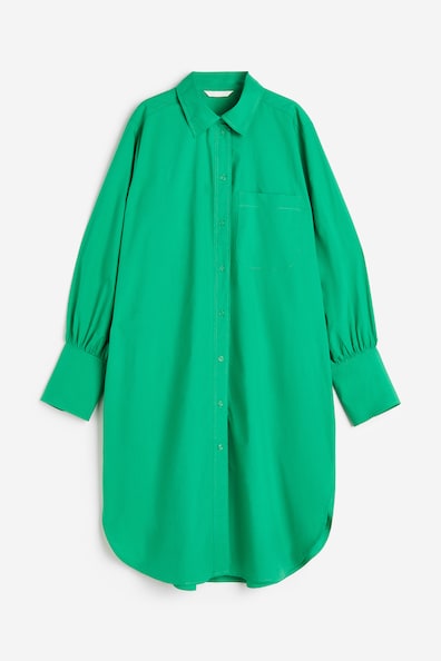 Shirt dress - Long sleeve - Knee length - Green - Ladies | H&M GB