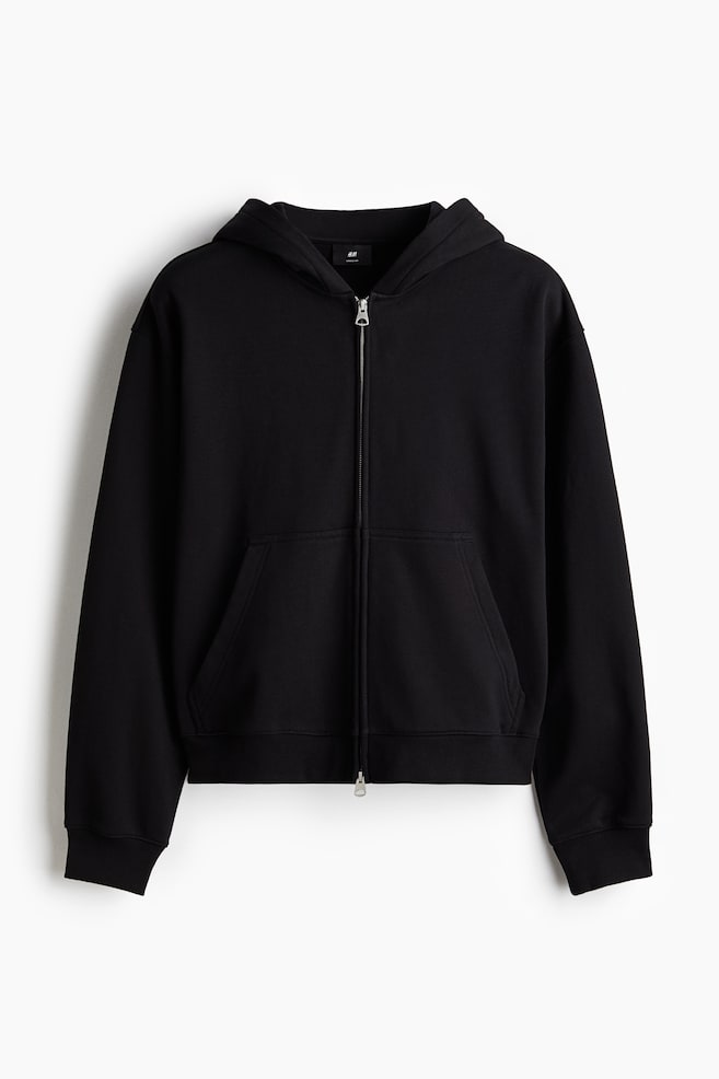 Kastige Hoodiejacke in Loose Fit - Schwarz/Blau/Graumeliert - 1