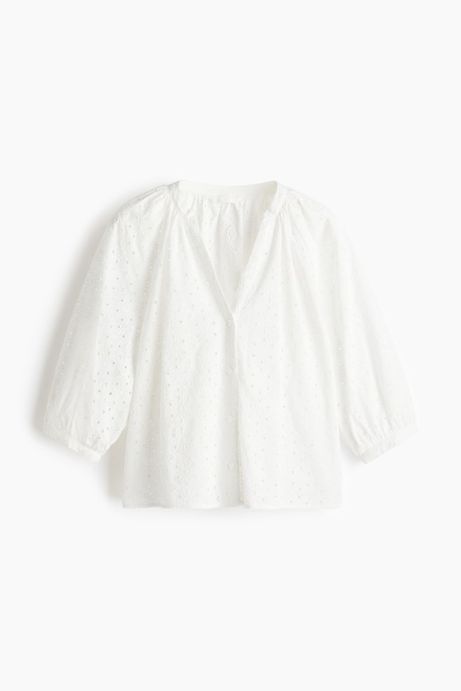 Broderie anglaise blouse - White/Blue - 1