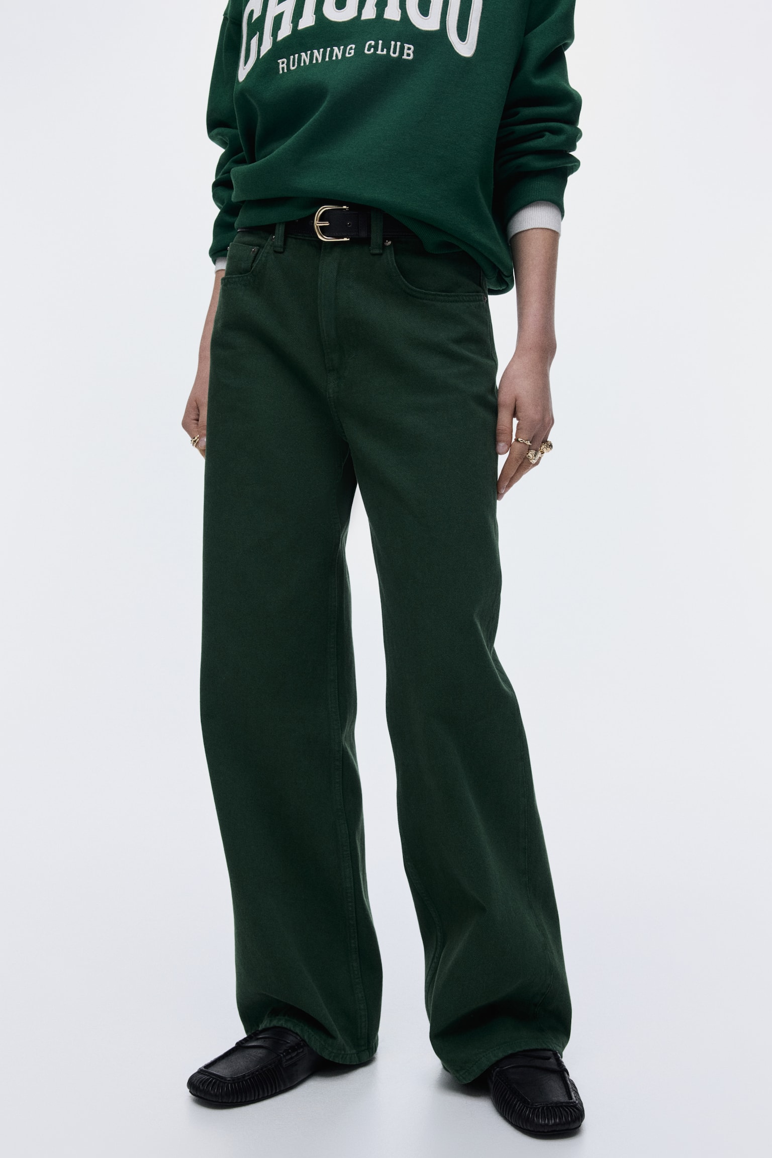 Wide High Jeans - Mørkegrøn - 5