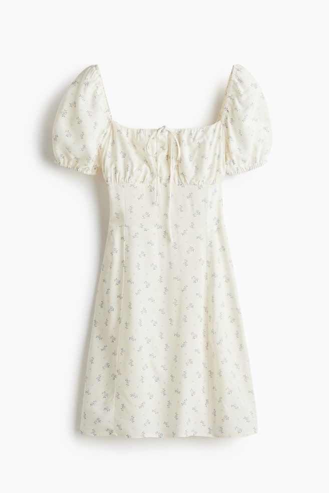Puff-Sleeved Dress - White/floral/Blue/floral - 1