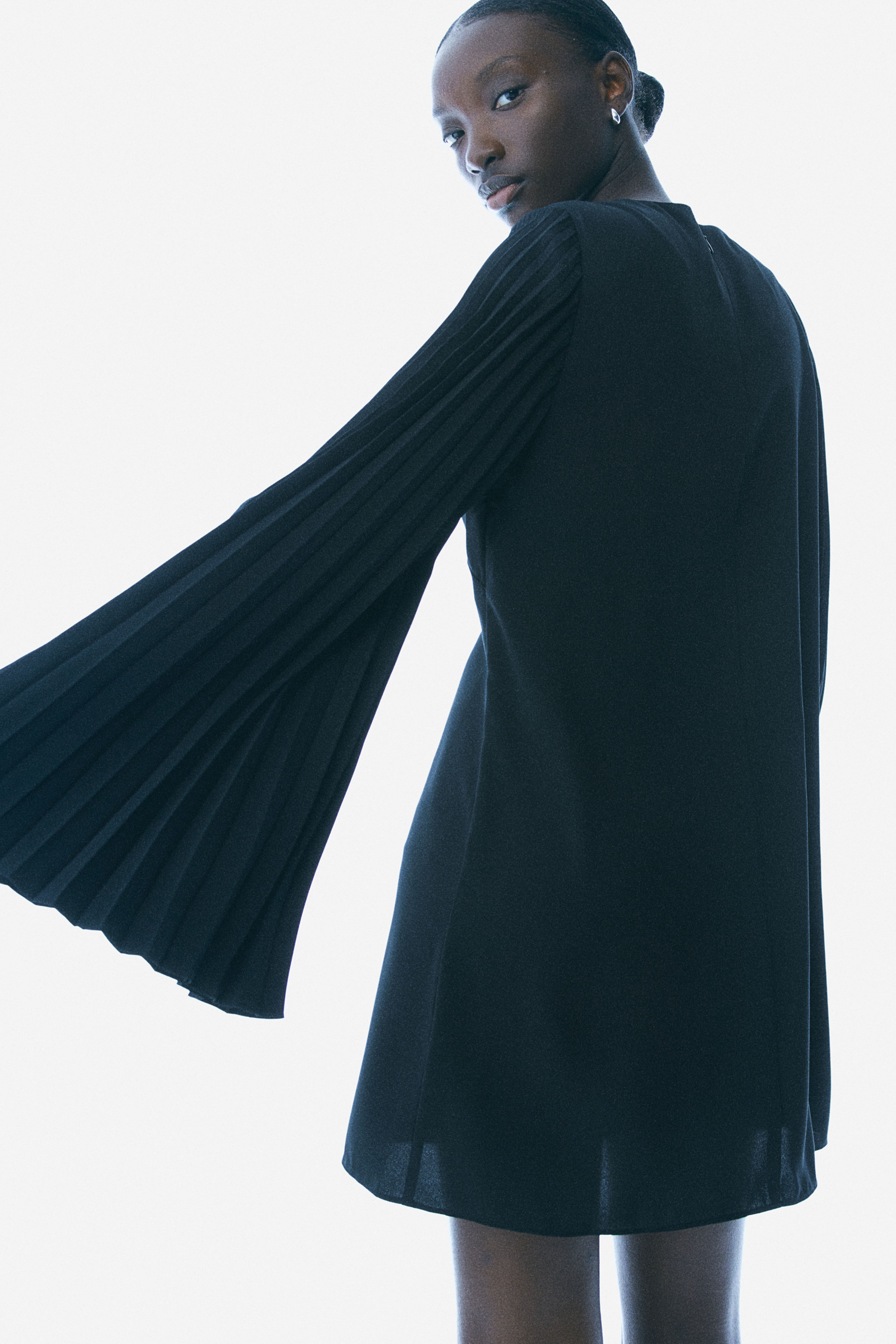 pleated-sleeve dress