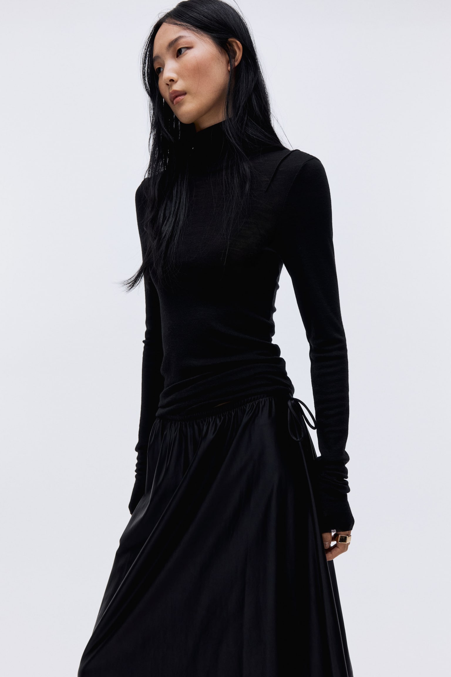 Drawstring-detail skirt - Black/Khaki green/Dark brown - 5