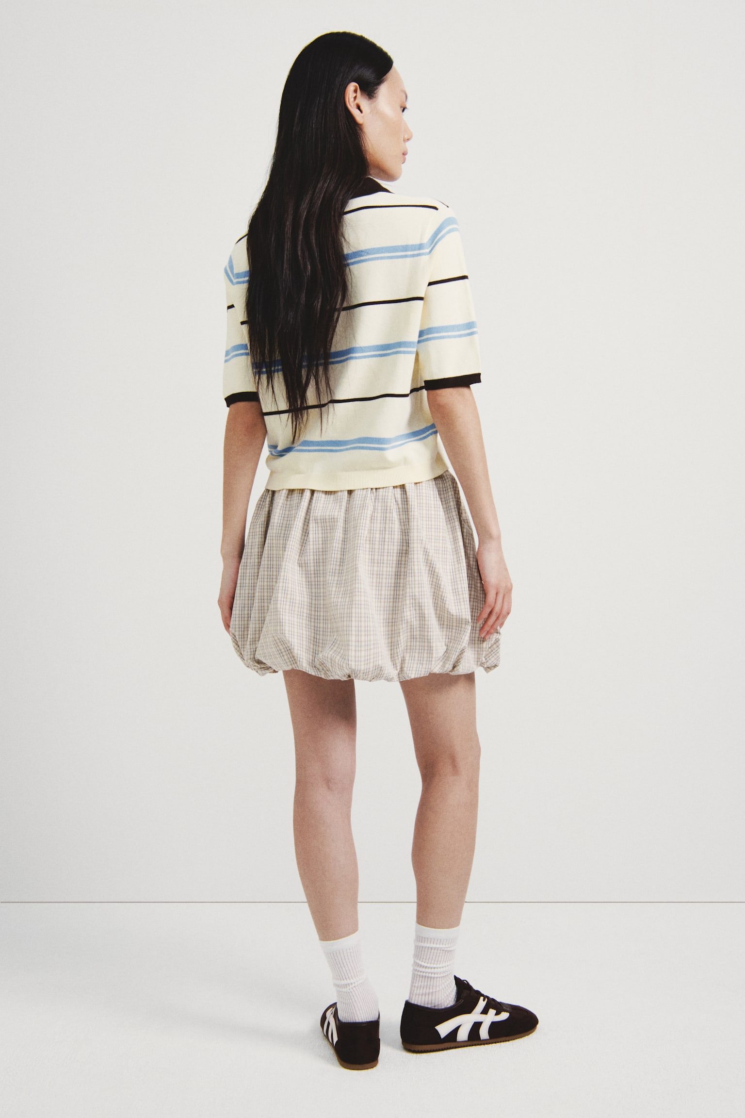 Cotton poplin balloon skirt - Màu be/Kẻ ca rô - 4