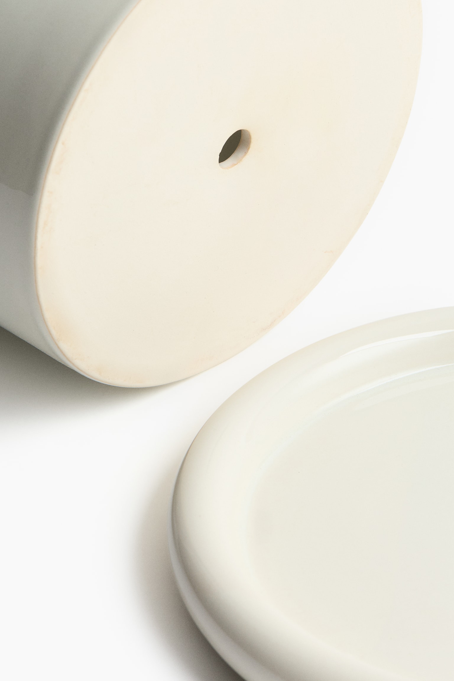 Large stoneware plant pot with saucer - White/Light green/Dark brown - 4