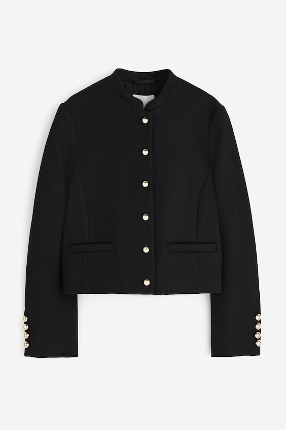 Button-detail Jacket - Round Neck - Long sleeve - Black - Ladies | H&M US