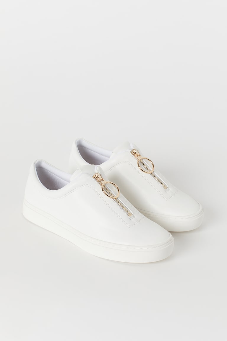 Rits Witte Leren Sneakers Sneakers Met Rits