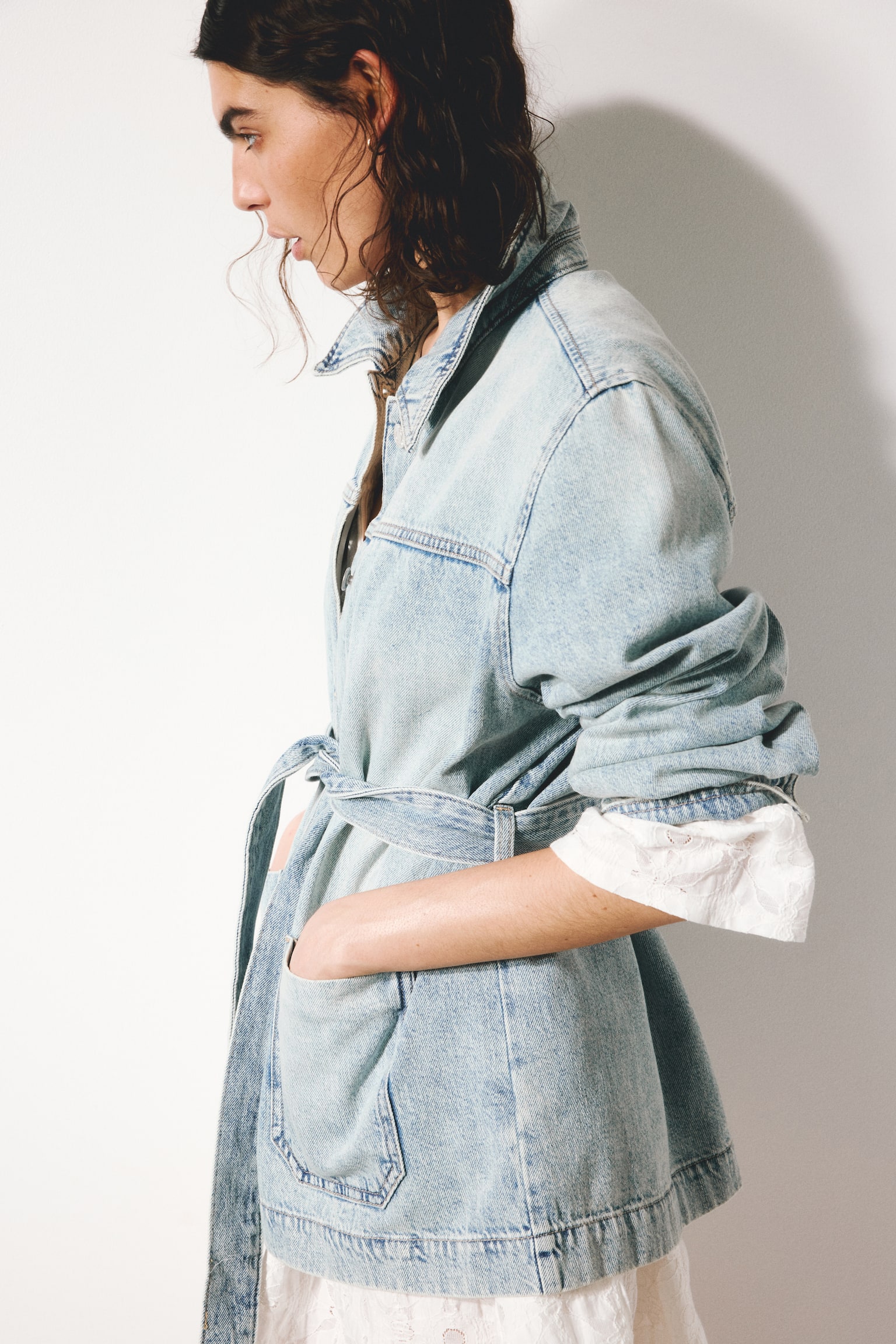 Tie-belt denim jacket - Light denim blue/Denim blue - 7