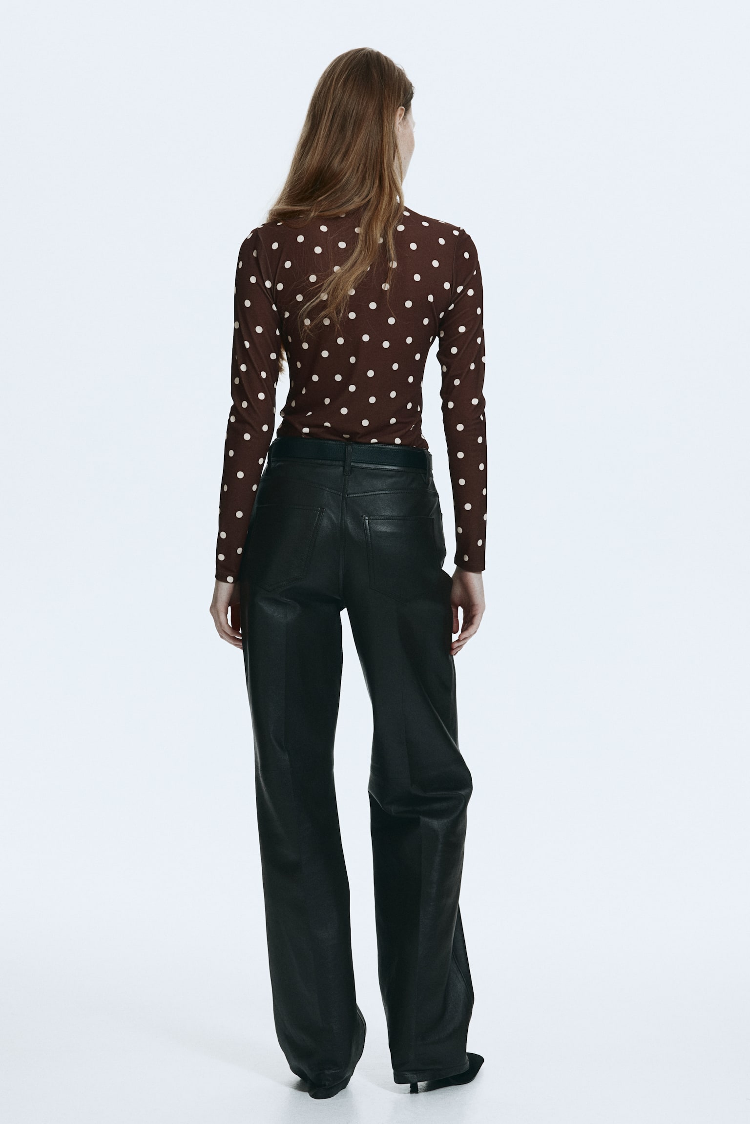 Draped jersey top - Dark brown/Polka dot - 3