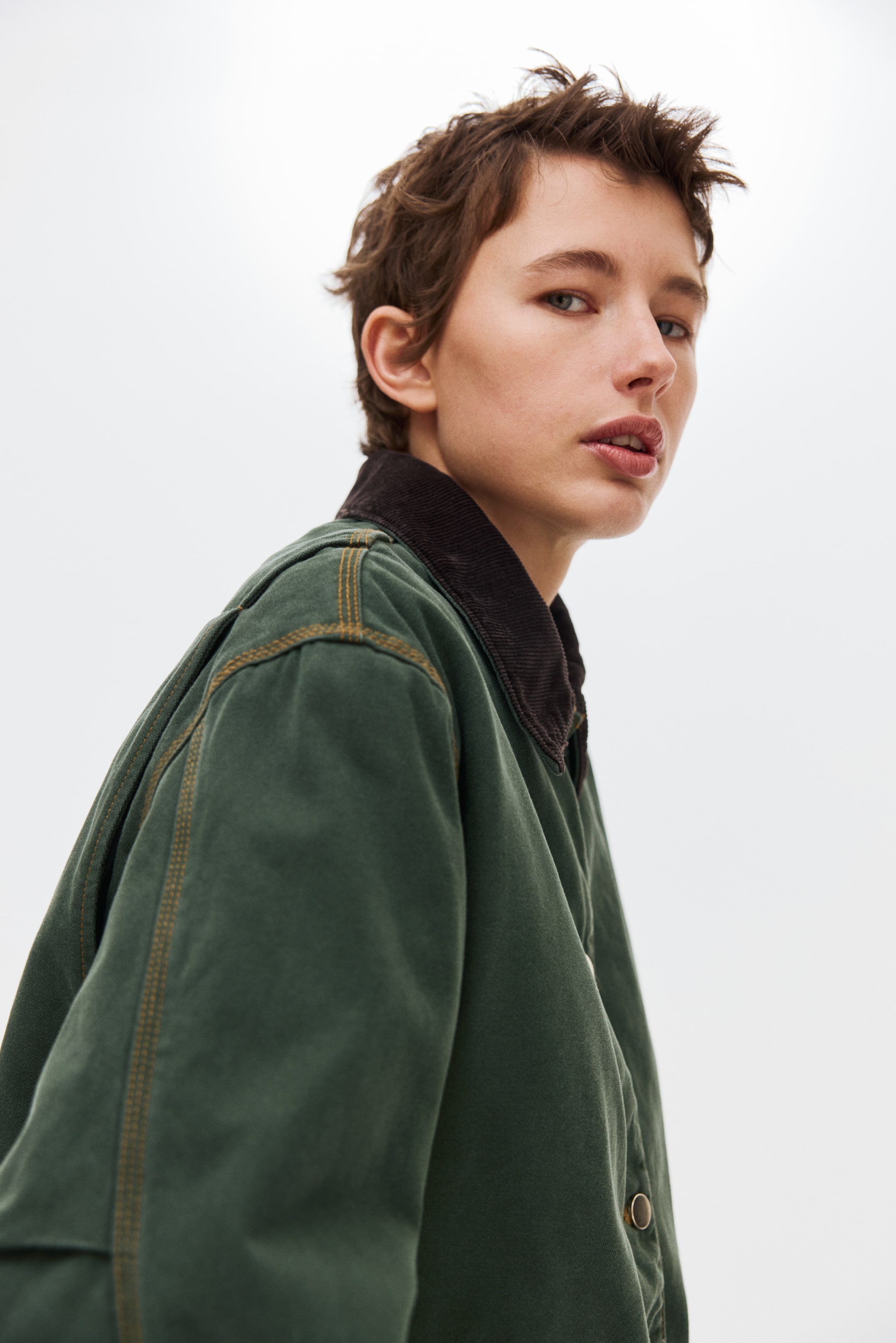 View larger image: Oversized corduroy-collar jacket - Dark green - Ladies | H&M IE 1