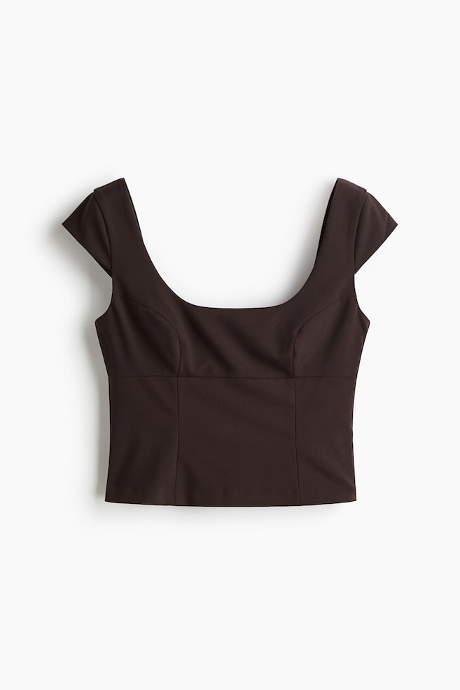 Cap-Sleeved Top - Dark brown/Black/Dark gray/pinstriped - 1