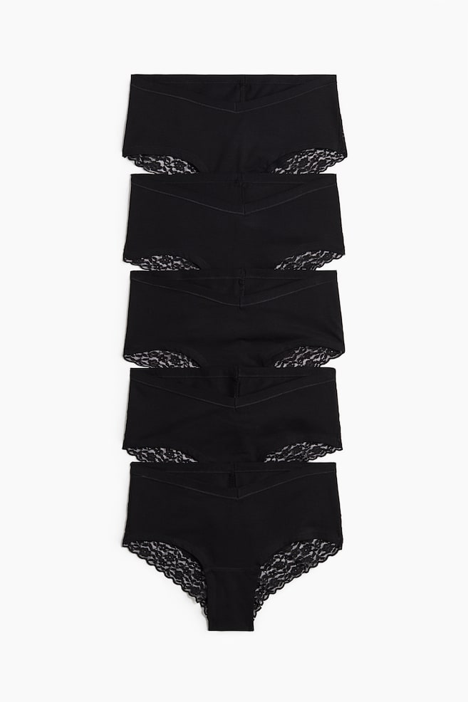 MAMA Set van 5 katoenen slips met kant - Hipster - Zwart/Lichtroze/bordeauxrood/Poederroze/beige - 1