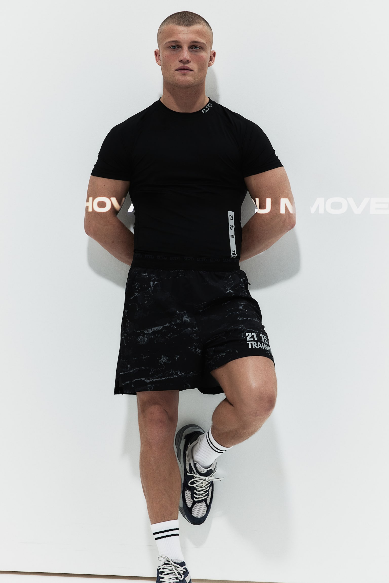 Mid Length Activewear Shorts In DryMove™ - Black/Pattern - 1