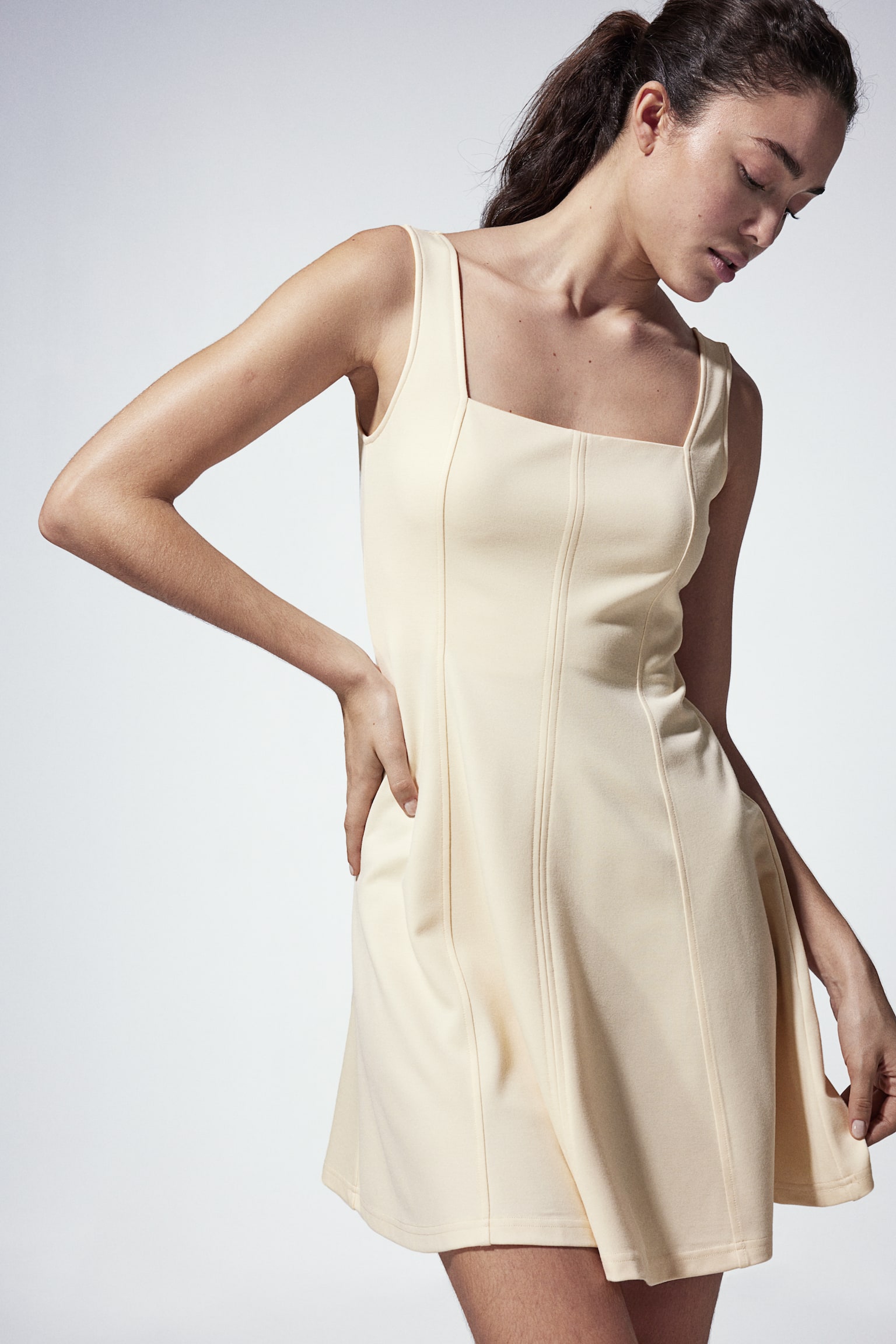 Square-neck jersey dress - Light beige - 3