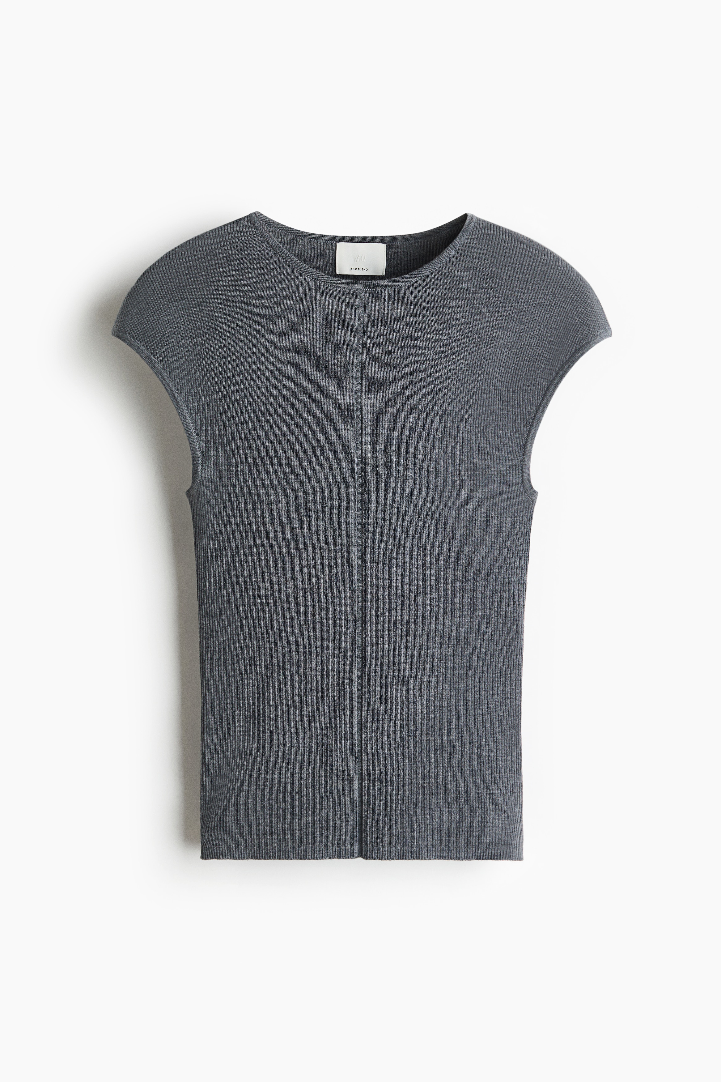 Rib-knit silk-blend top - Grey marl/White