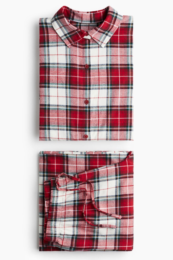 Cotton flannel pyjamas - Red/Checked/Dark red/Checked/Light blue/Striped - 4