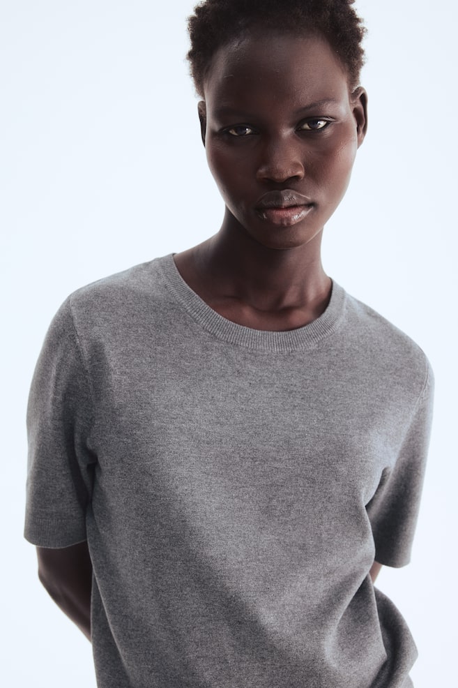 Fine-Knit Top-Gray melange - 4