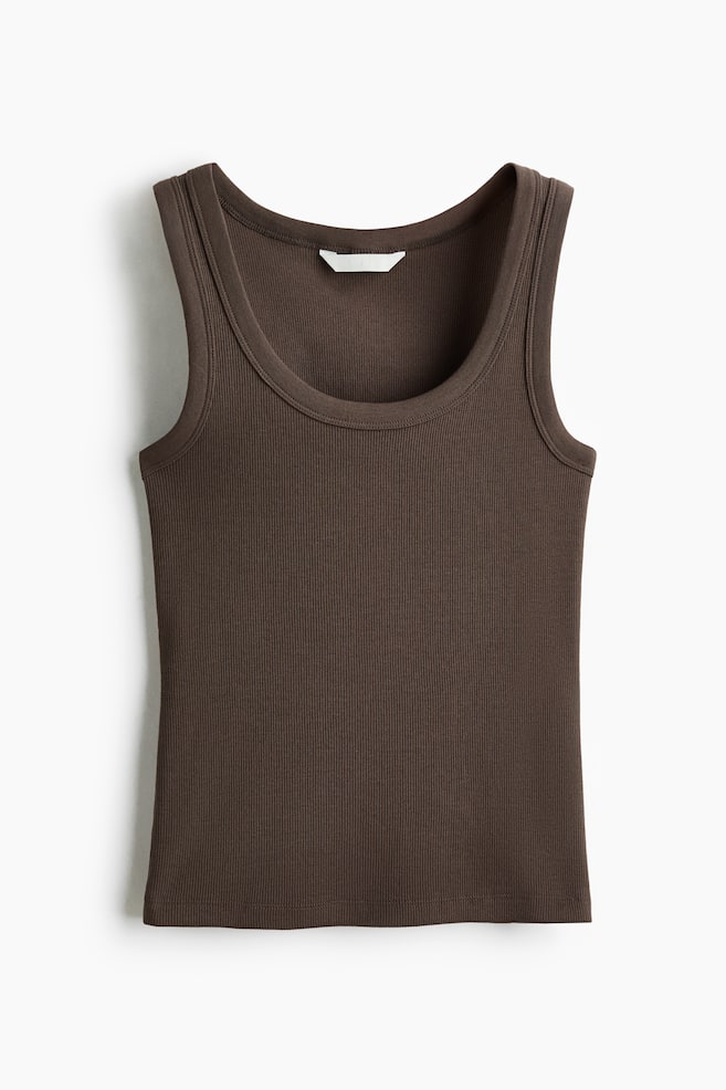 Ribbed Tank Top - Dark brown/Dark blue/Golden olive/Light beige melange/Gray melange/White/Light dusty pink - 1