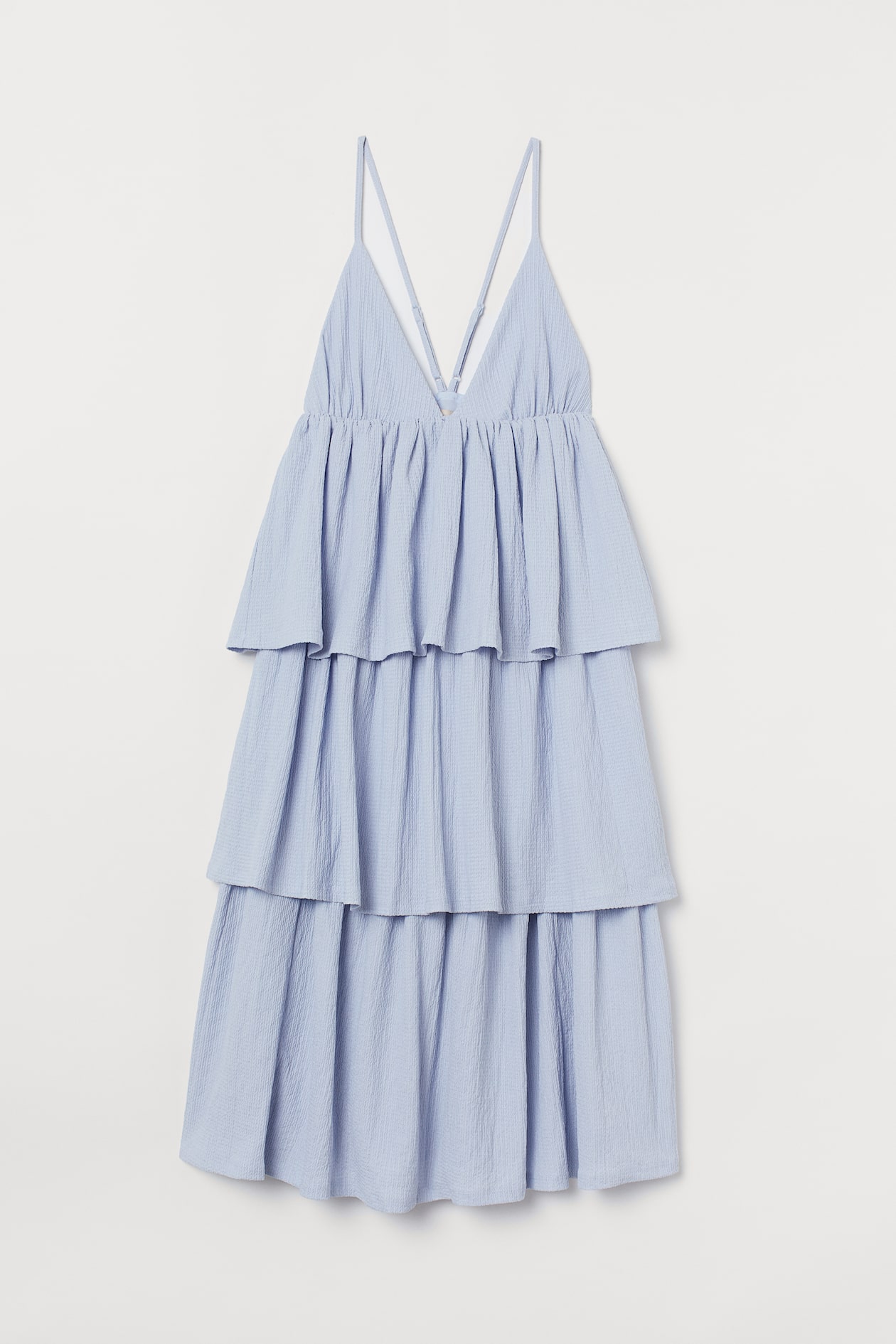 Tiered V-neck Dress - Low-cut Neckline - Sleeveless - Light blue ...