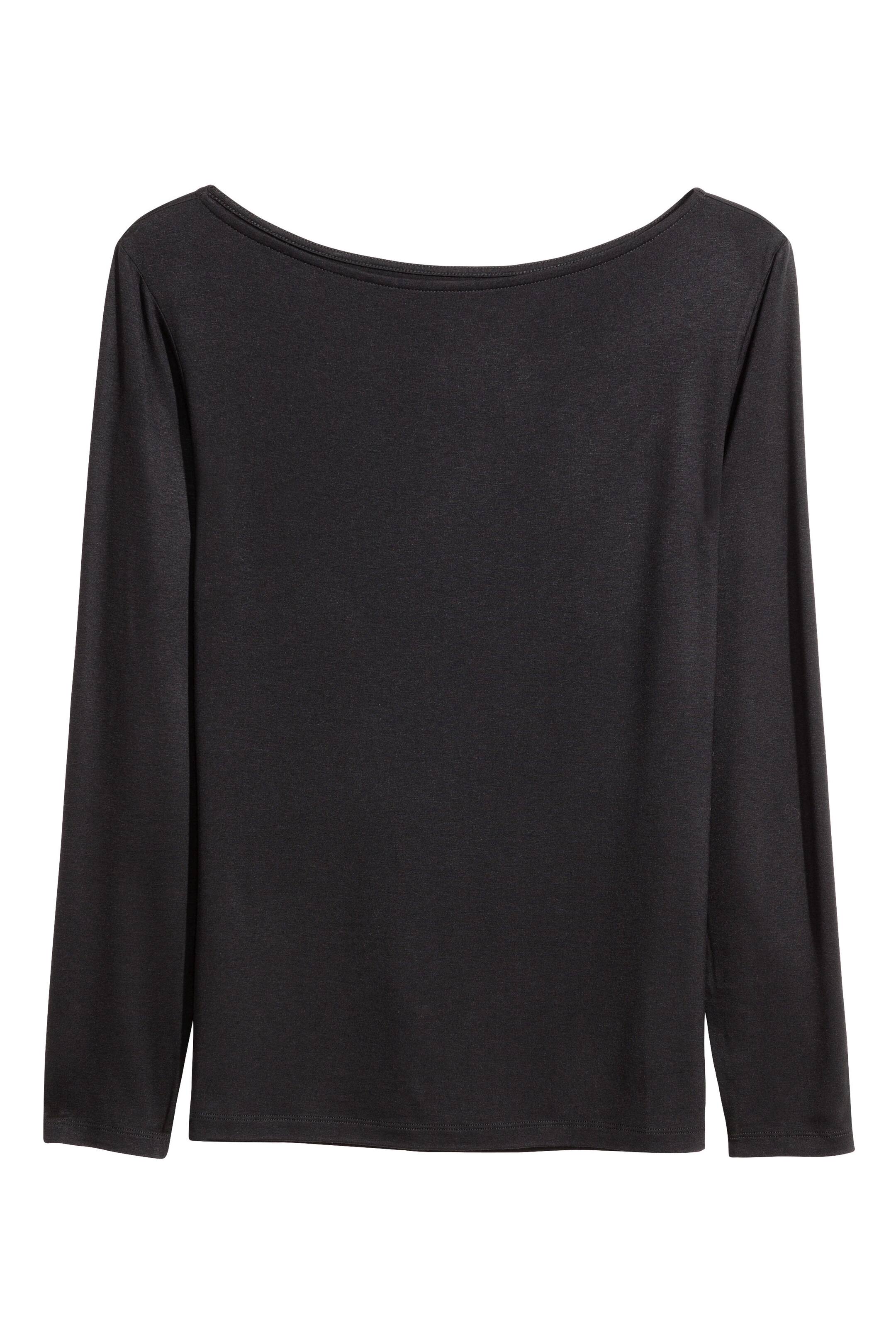 Zobacz większy obraz: Dżersejowy top w łódeczkę - Czarny - ONA | H&M PL 1