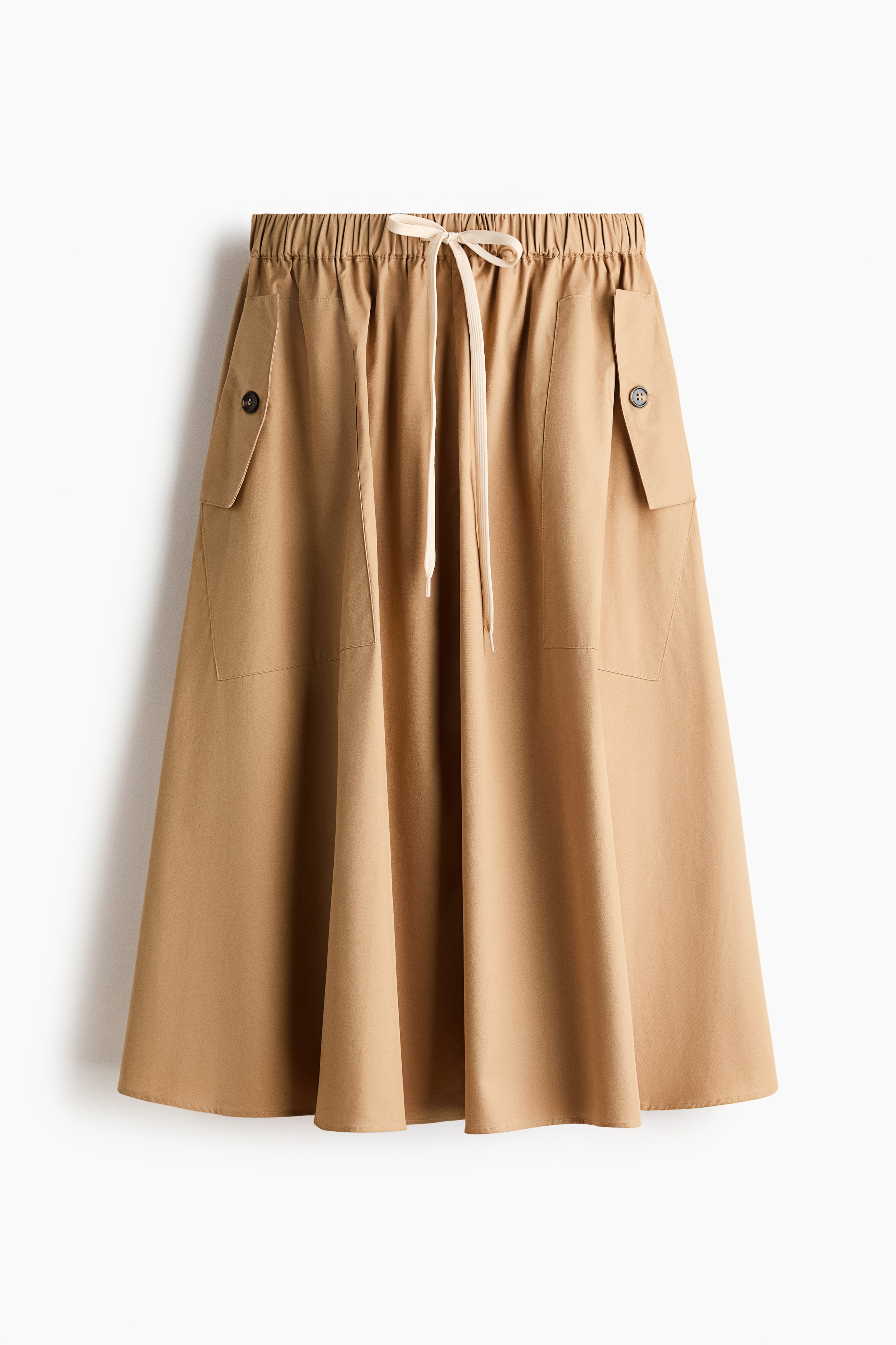 Cotton twill drawstring skirt-Beige