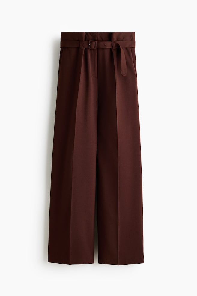 Paper-Bag Pants with Belt - Dark brown - 1
