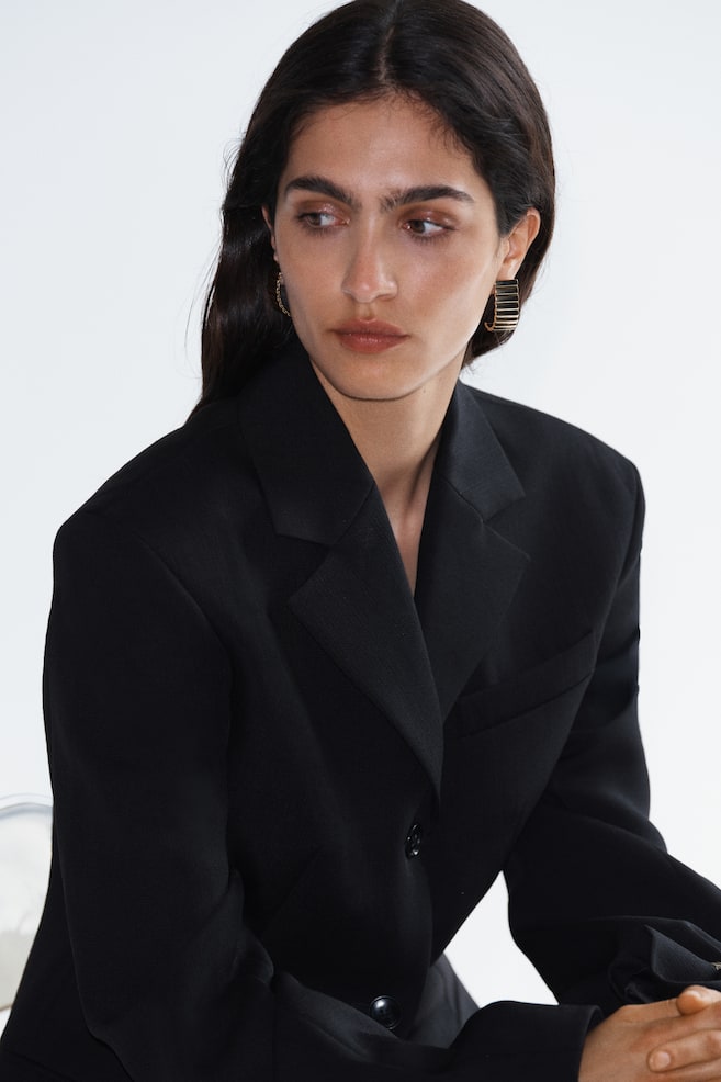 Blazer en laine à fermeture droite - Noir - 1