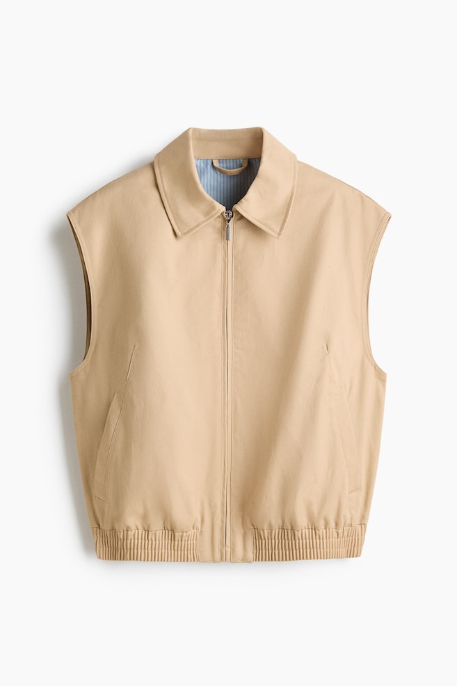Collared cotton gilet - Beige - 1