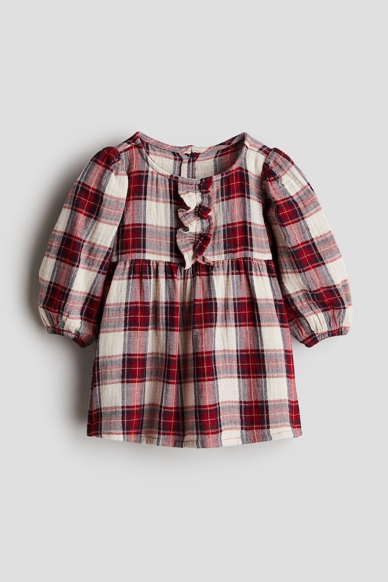 Dark red/plaid Cotton Muslin Dress for kids | H&M US