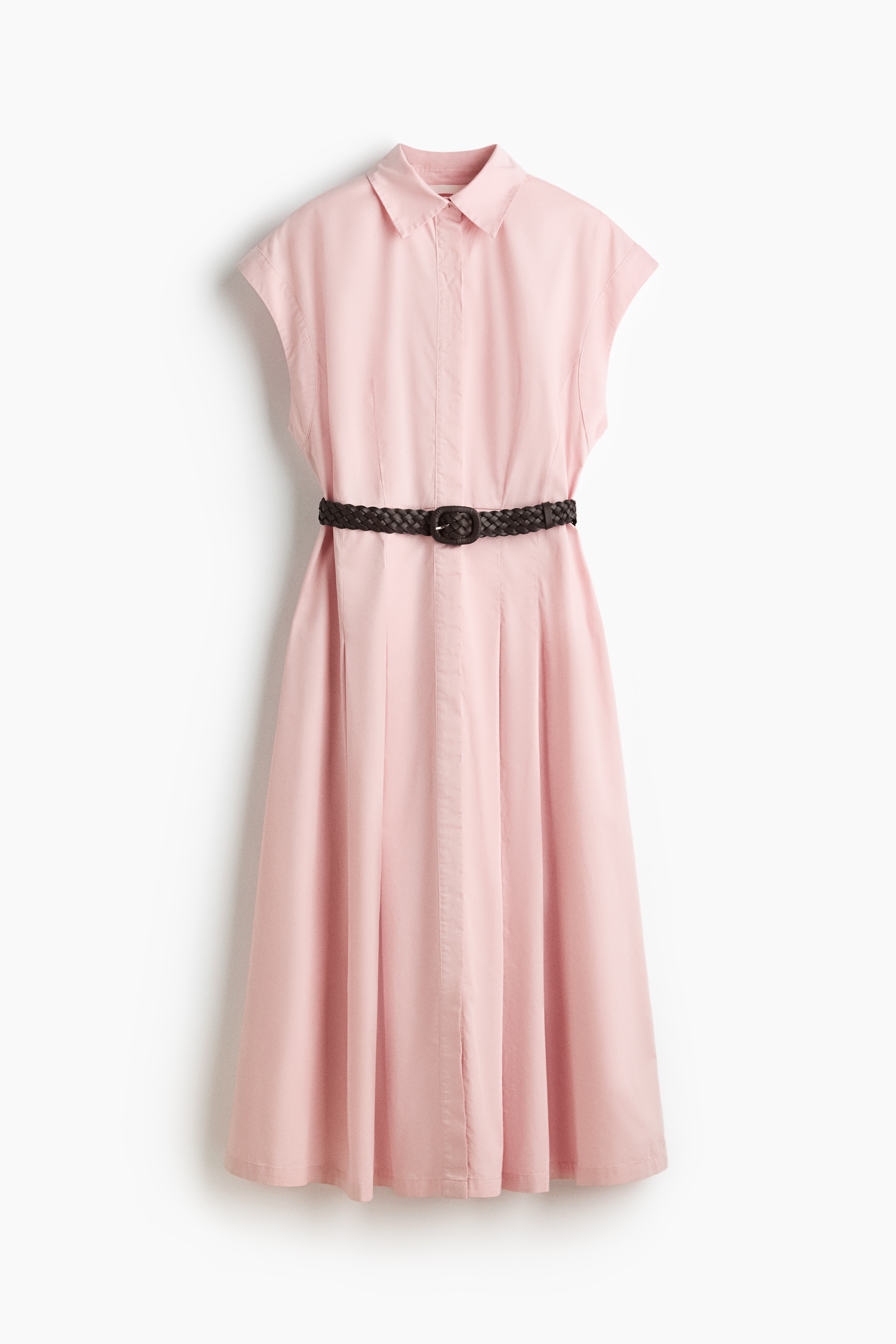 Cotton Poplin Shirt Dress - Light pink/Navy blue