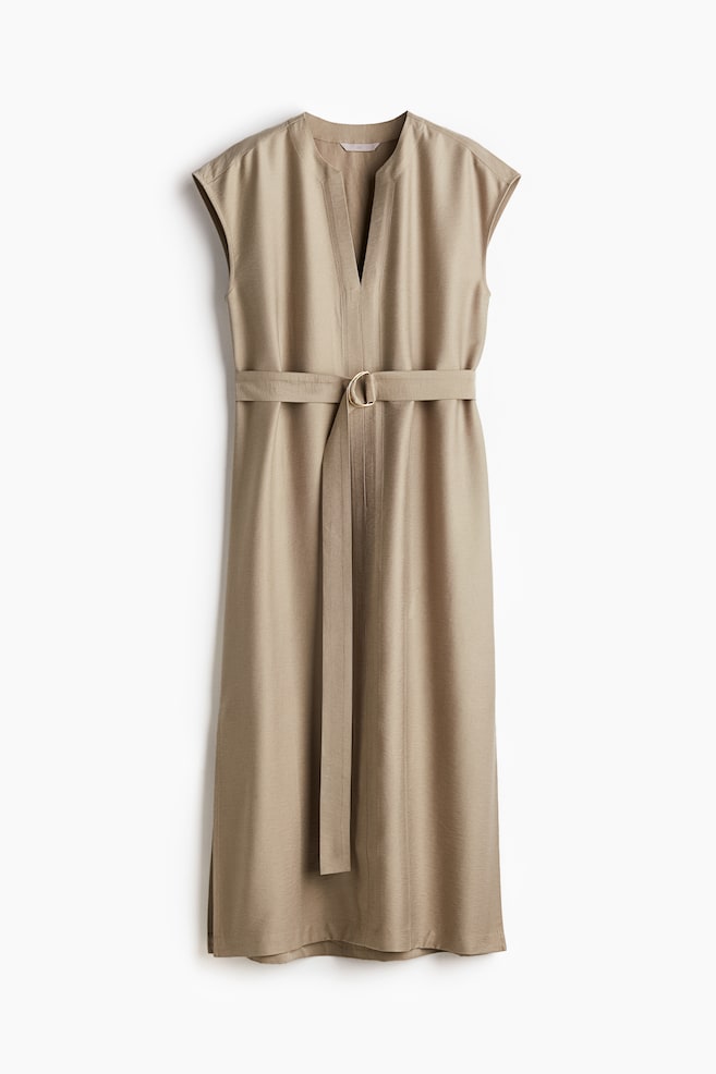 Abito midi con cintura - Beige - 1