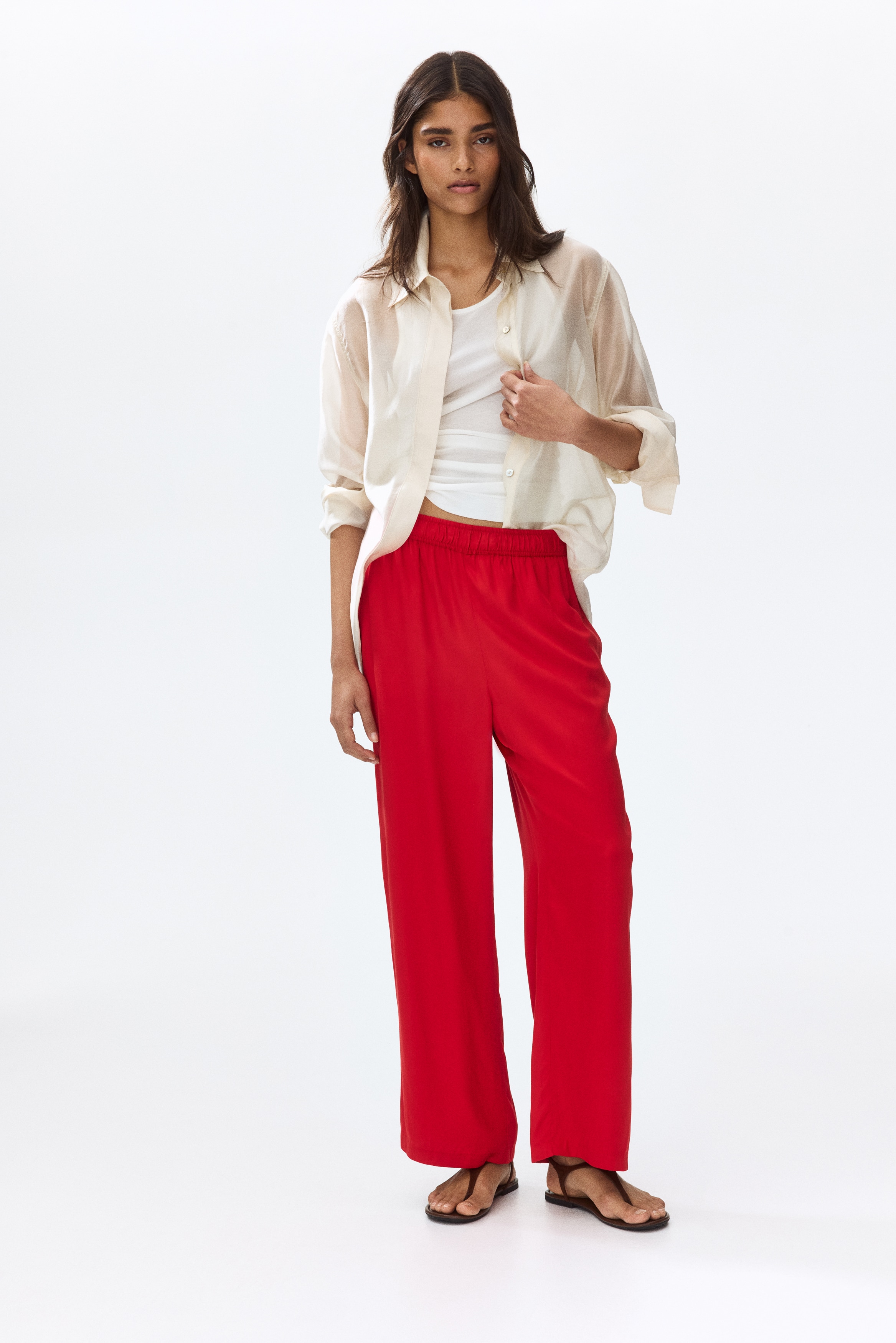 Wide pull-on trousers - Bright red