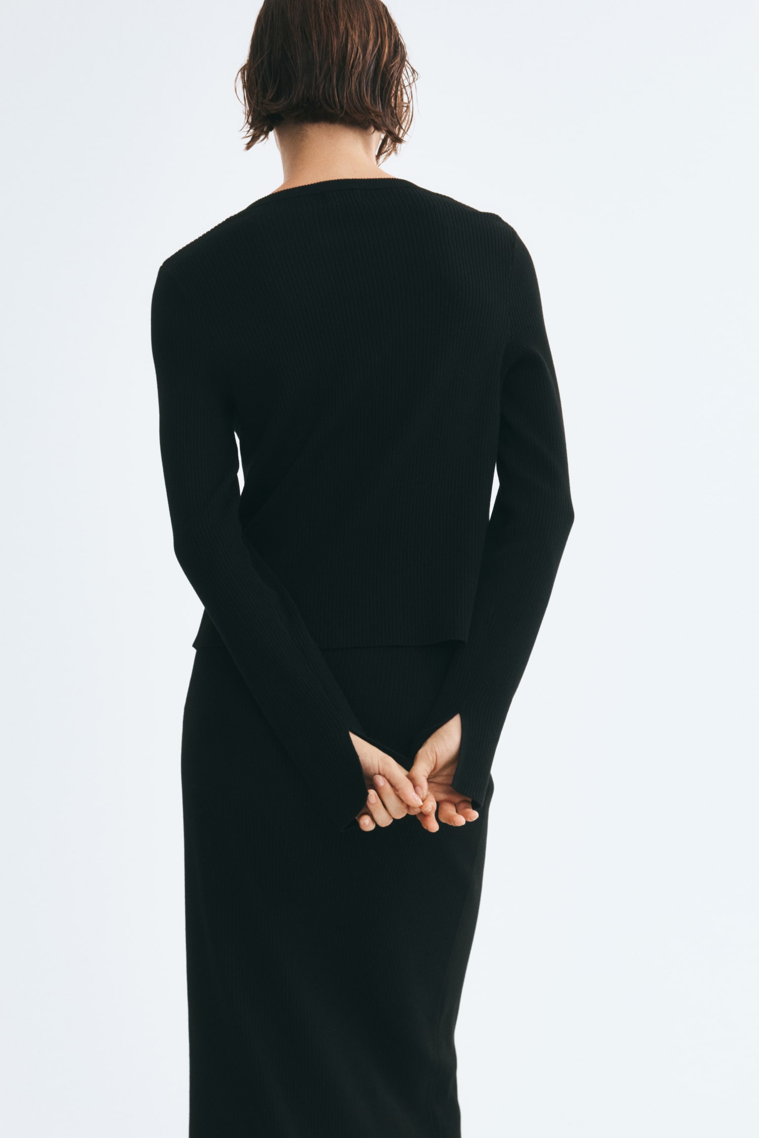 Женский кардиган H&M Rib-Knit Knot-Button, цвет: Чёрный — фото 5