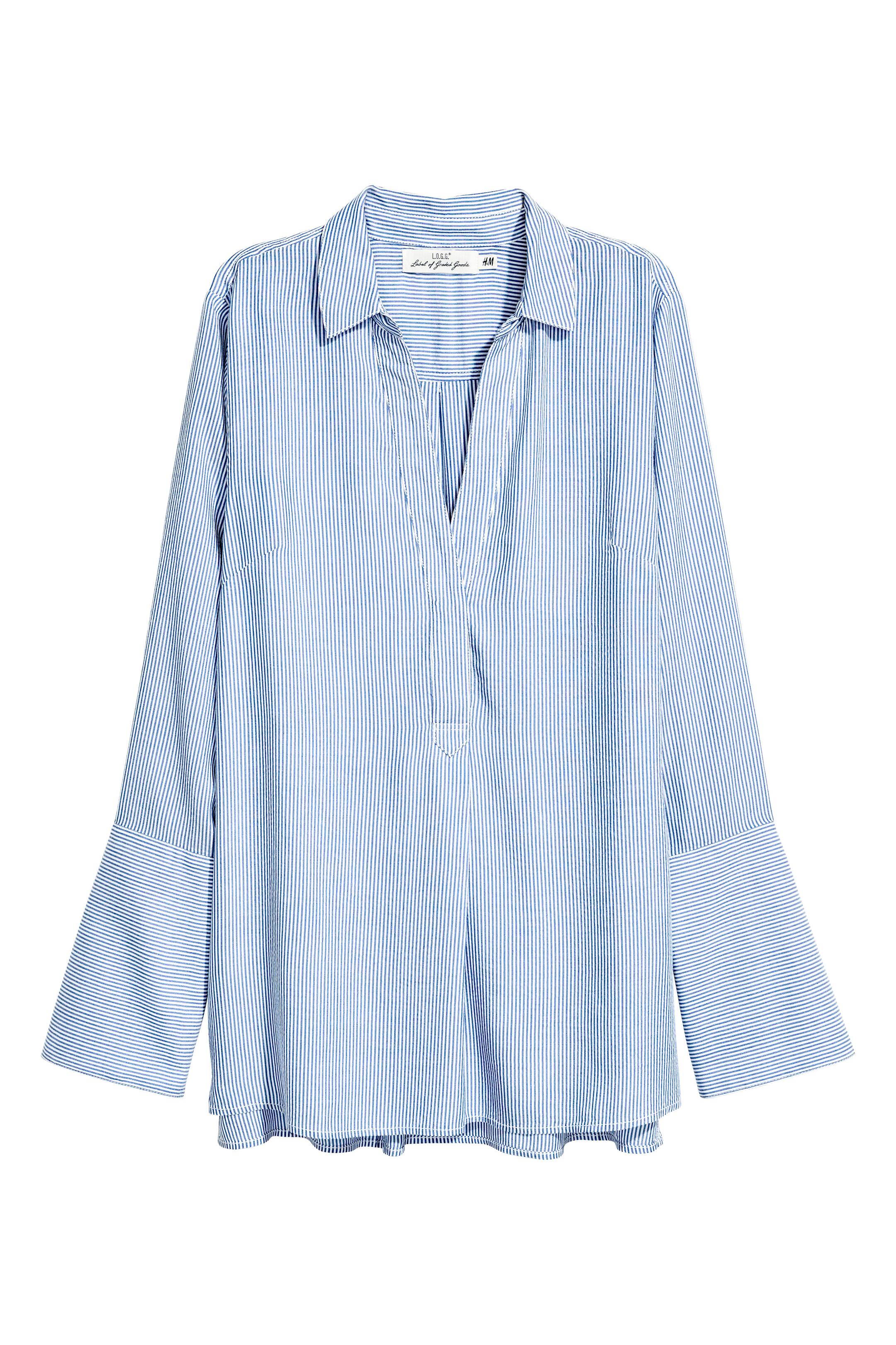 View larger image: V-neck blouse - Blue/White/Striped - Ladies | H&M GB 1