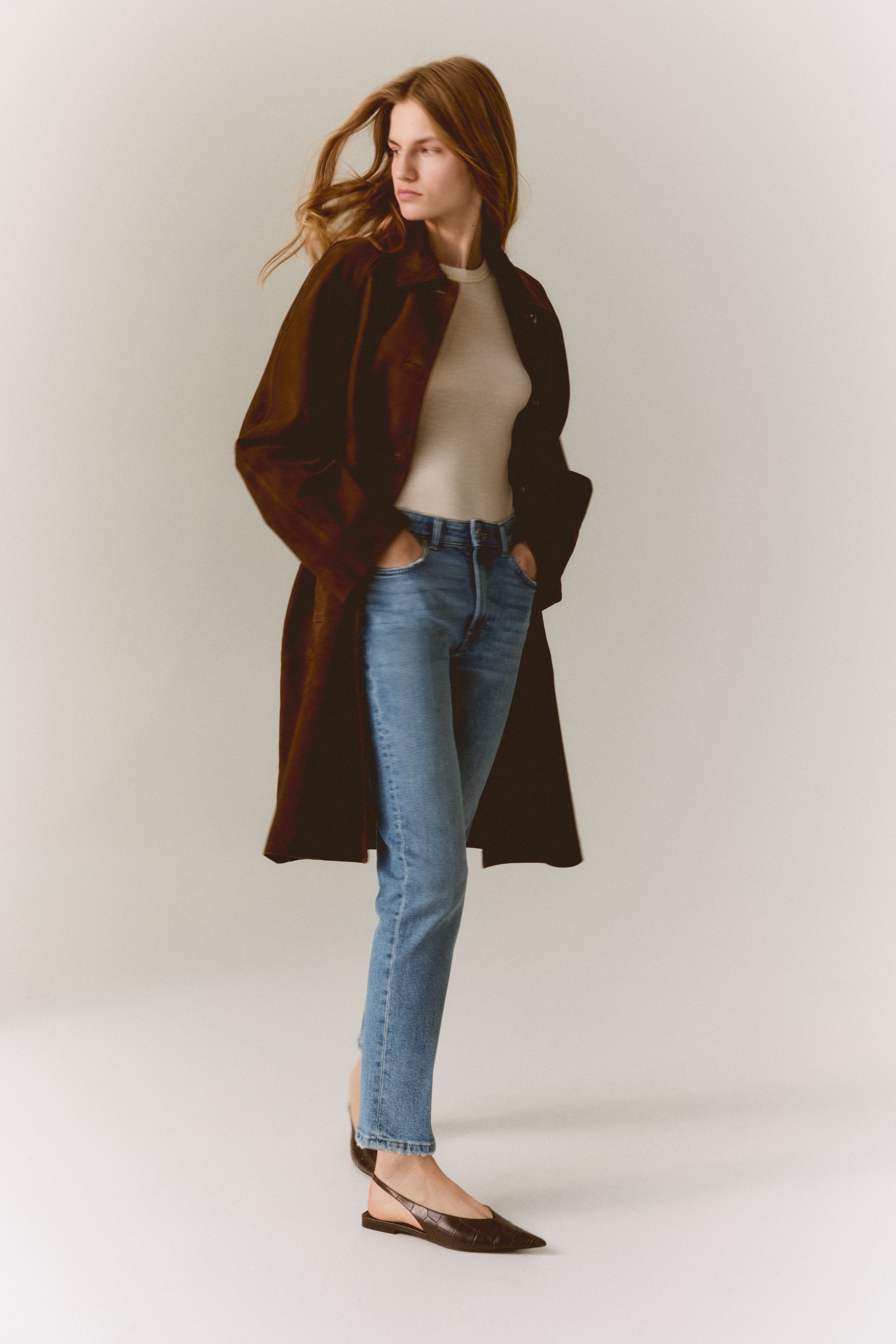 Slim Straight High Ankle Jeans - Light denim blue/White/Denim blue