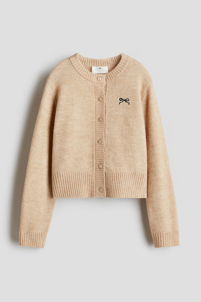 Embroidered Detail Cardigan - Beige/Bow - 1