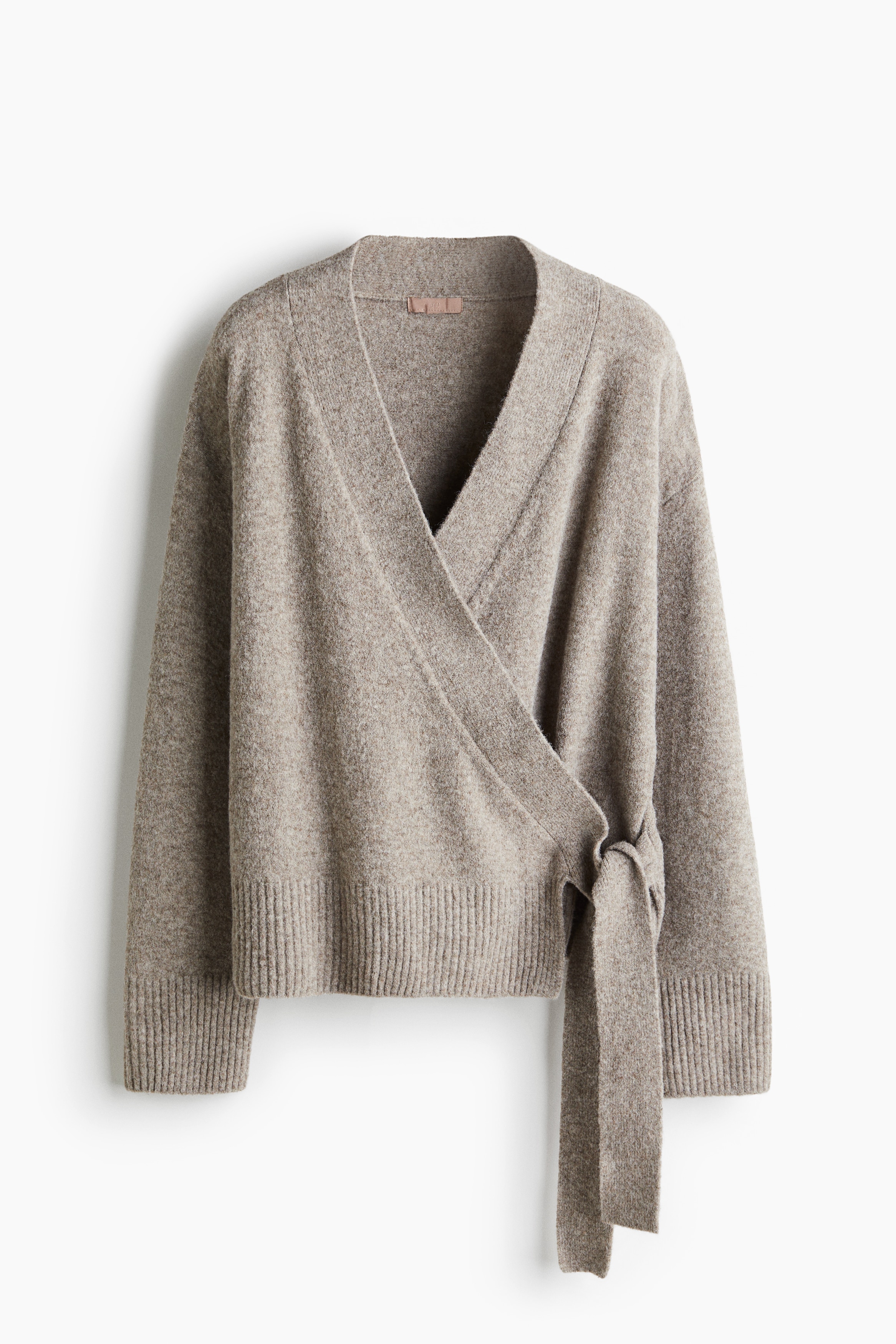 Плетена жилетка с прехвърляне - Сиво-бежов меланж