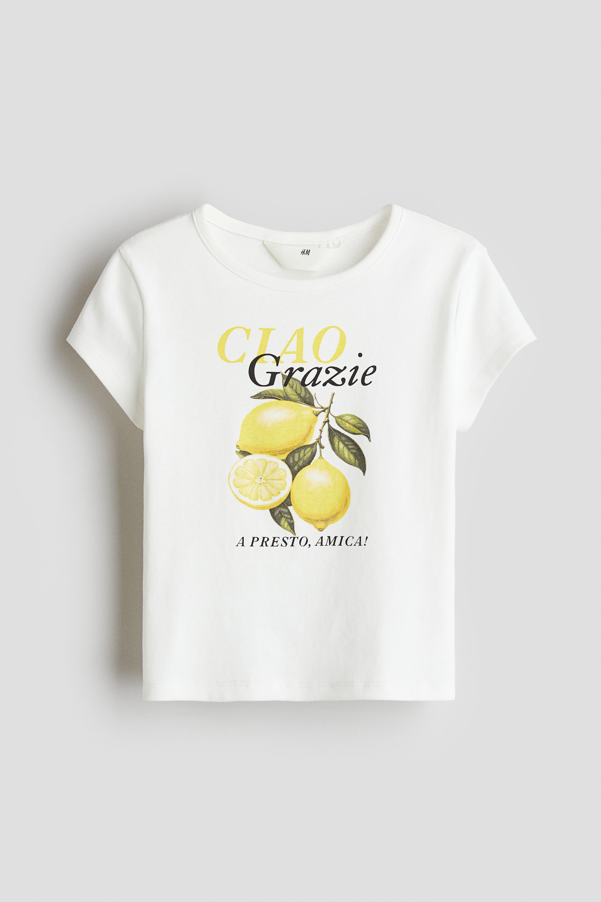 T-shirt i bomull med trykt motiv - Hvit/Ciao Grazie/Rosa/Fragola/Lys turkis