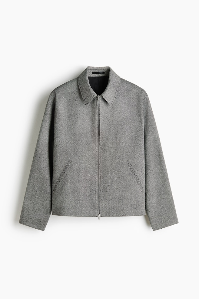 Collared wool-blend jacket - Black/White/Dark grey - 1