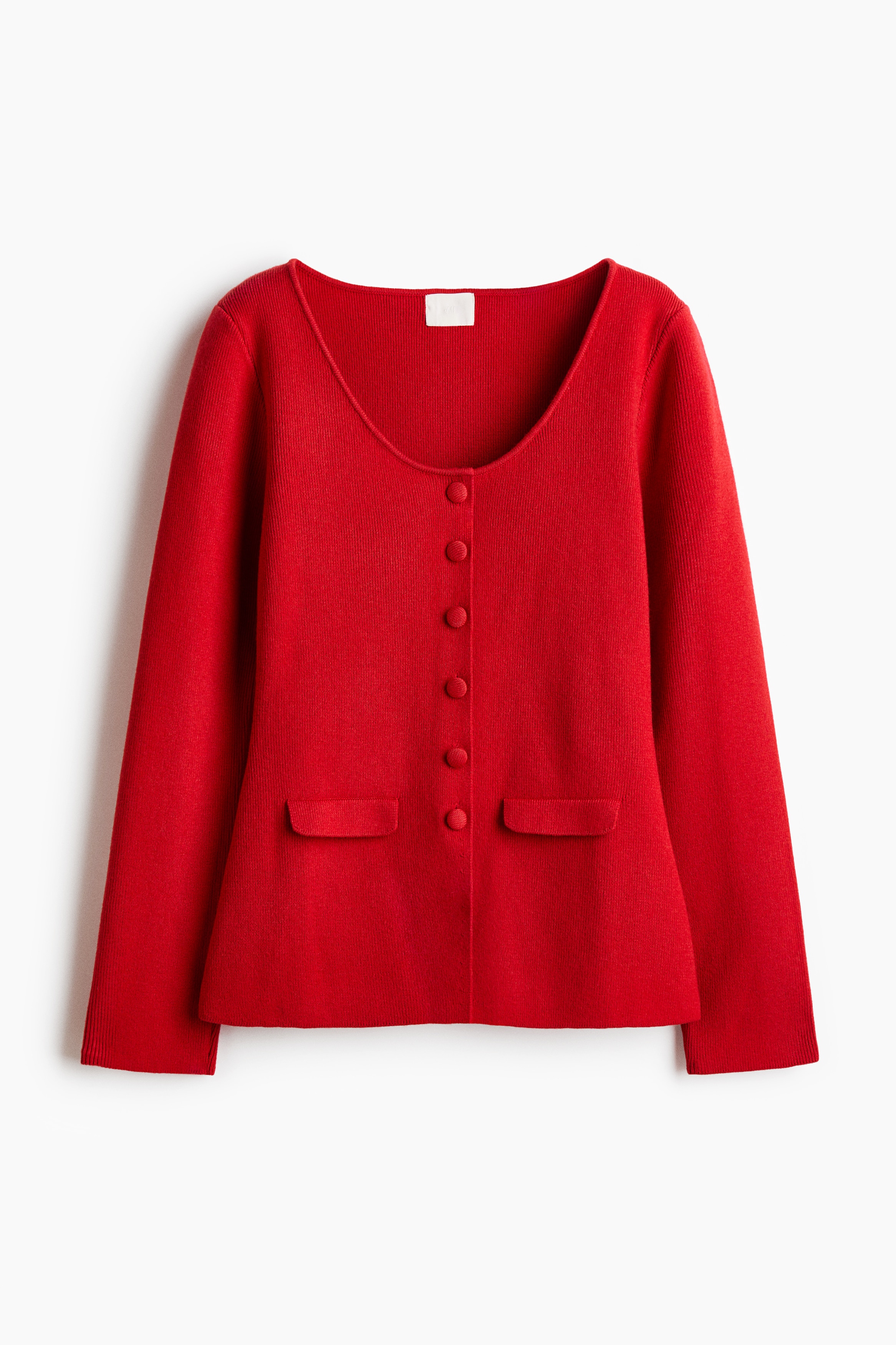 Cardigan scollato in maglia a coste - Rosso/Nero