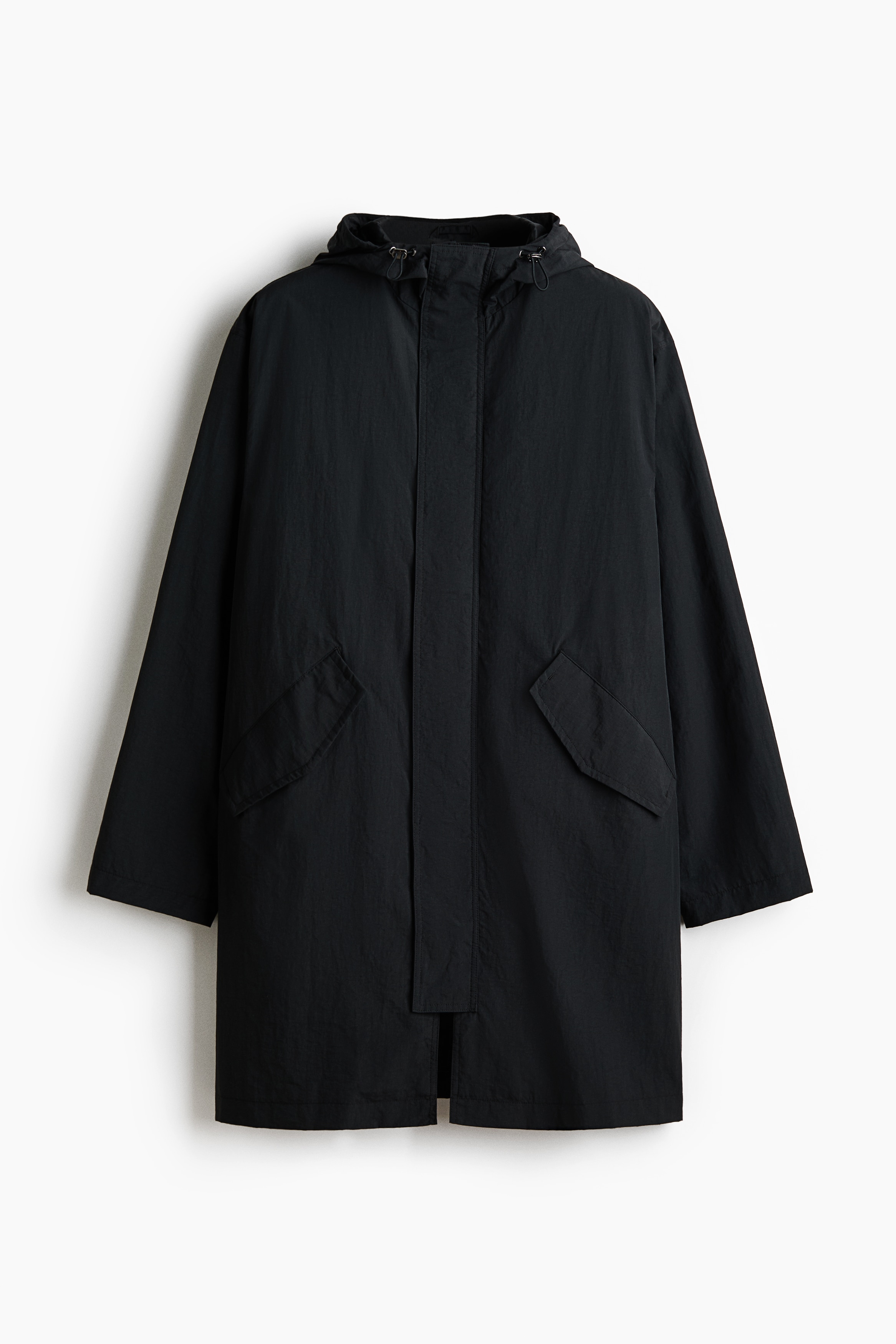 Hooded nylon parka - Black/Dark khaki green