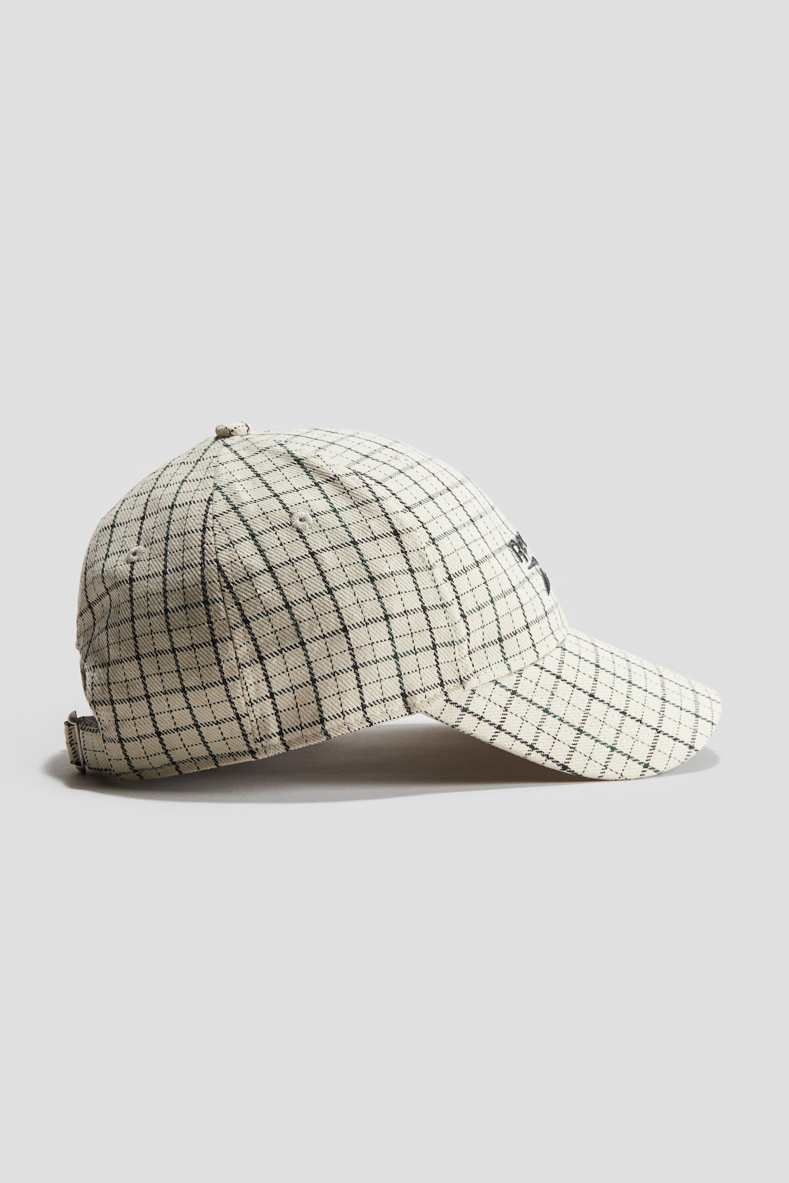 Embroidered Design Twill Cap - Beige/Check - 2