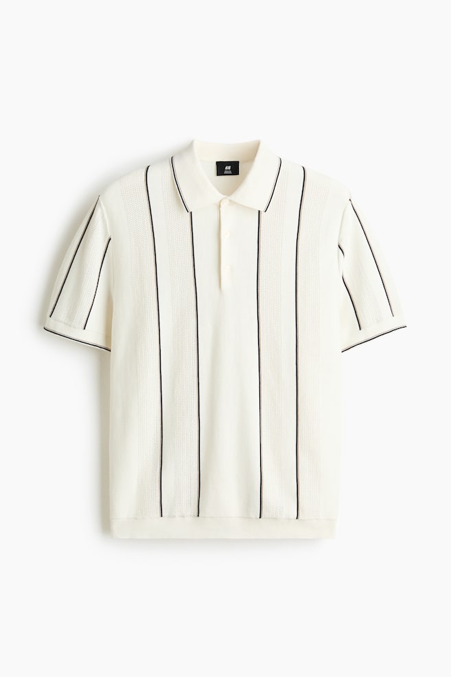 Polo classique en tricot de coton - Blanc/rayé/Marine/rayé - 1