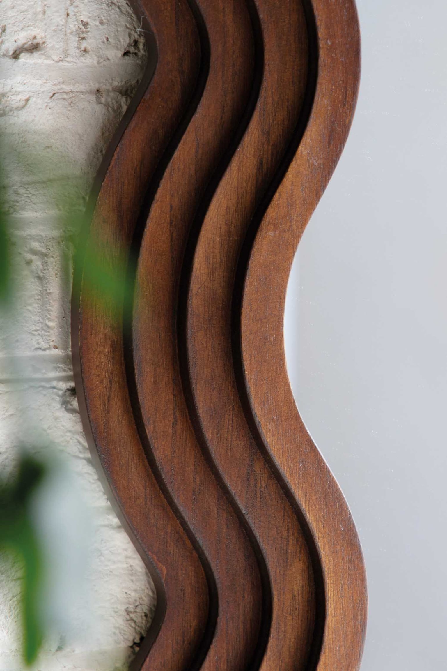 Small Wavy Wooden Mirror-Brown - 5
