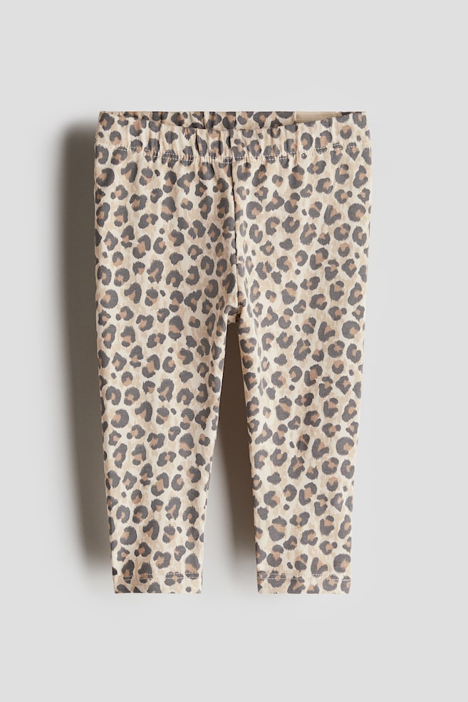 Printed cotton leggings - Light beige/Leopard-print - 1