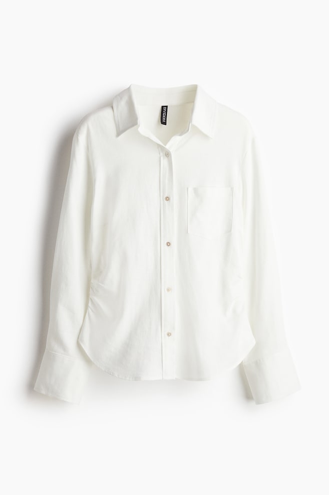 Gathered Linen-Blend Shirt - White - 1